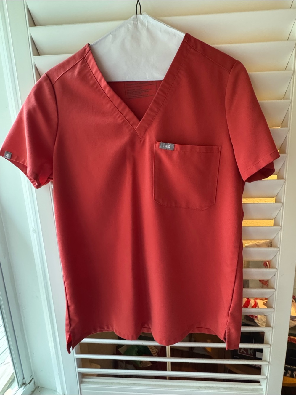 Figs Women's V-Neck Scrub Top in Brick Red